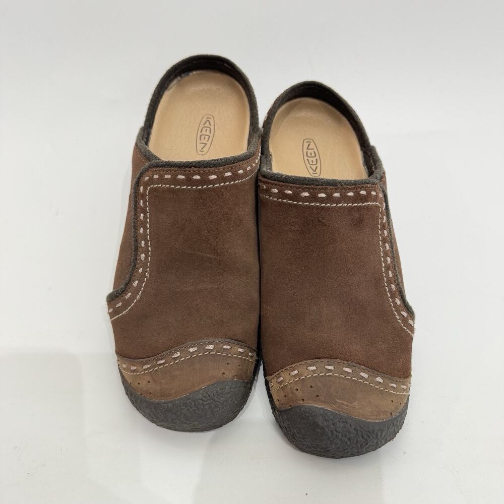 Keen Women's Suede Comfort Slip on Mules Sz 39 EU 8.5 US Brown Leather Shoes - Picture 2 of 6
